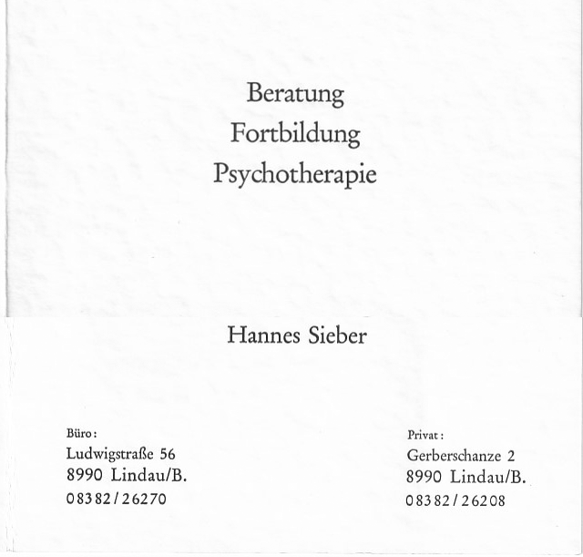 Visitenkarte Hannes Sieber 1983